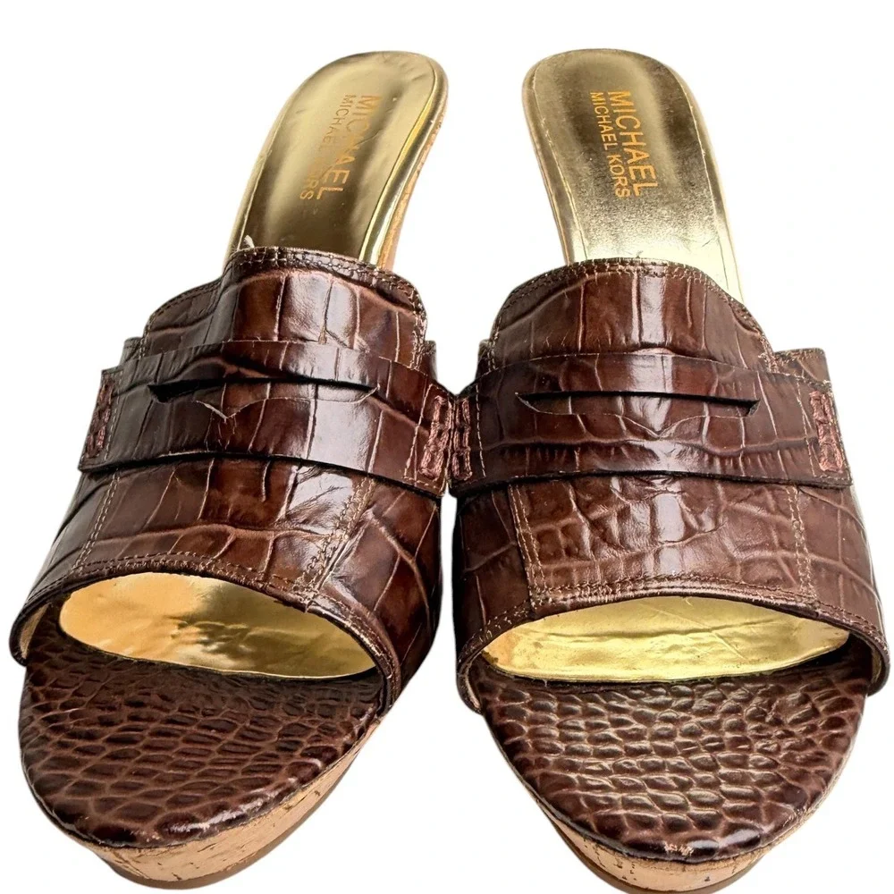 Michael Kors Camden Croc Leather Penny Loafer Mules 8.5